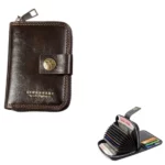 Portefeuille En Cuir Double D’inspiration Vintage Avec Plusieurs Emplacements Pour Cartes – Marron