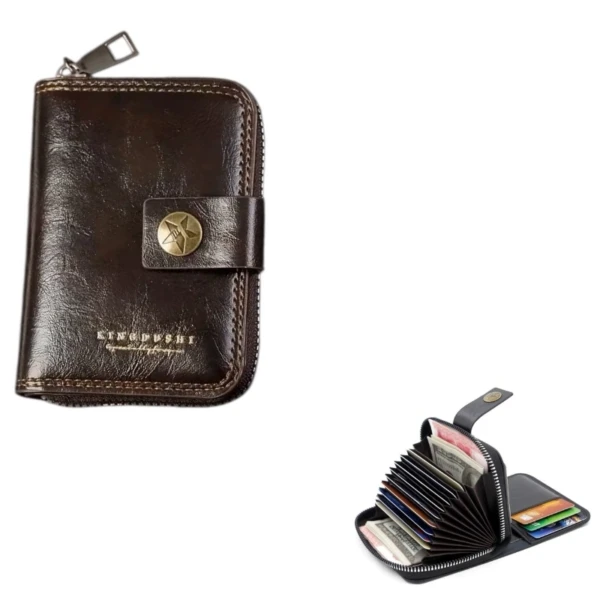 Polish_20260519_145139504-600×600 Portefeuille En Cuir Double D’inspiration Vintage Avec Plusieurs Emplacements Pour Cartes – Marron – Image 1