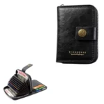 Portefeuille En Cuir Double D’inspiration Vintage Avec Plusieurs Emplacements Pour Cartes – Noir