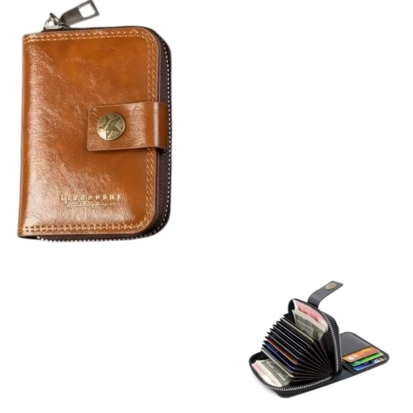 Polish_20260519_145429099-600×600 Portefeuille En Cuir Double D’inspiration Vintage Avec Plusieurs Emplacements Pour Cartes – Caramel – Image 1