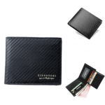 Portefeuille Homme À Deux Volets – Motif Fibre De Xarbone – Emplacements Pour Cartes Et Porte-monnaie - Noir