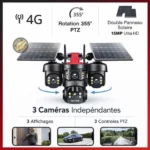 Caméra De Sécurité Extérieure PTZ 4G/LTE à Double Objectif – 8 MP UHD – Zoom 10x – Panneau Solaire 10 W – Avec Alarme