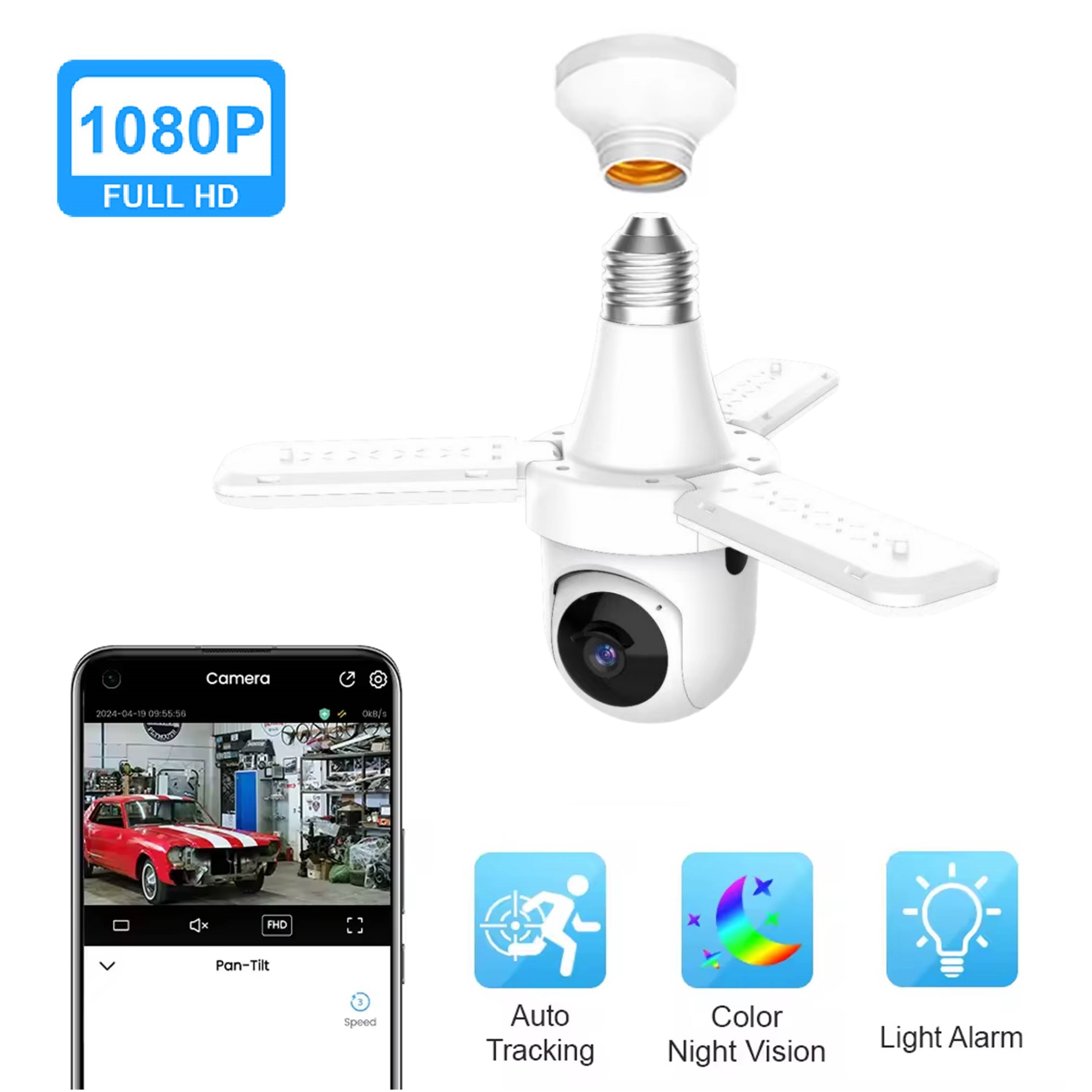 Ha8792b33b2484aa99fa1b121af5f4b2dN Caméra De Surveillance IP Sans Fil Lumineuse - Wi-Fi - Angle De Vision À 360° - Suivi Automatique - Résistante À L'eau – Image 1