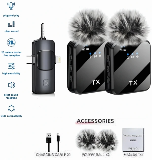 Upfoto_YWpQsl15Bd8AQlxkOeSzvj8aBrIOzN88BjUaExIwcEaur-600x631 Microphone Cravate Sans Fil 3 En 1 F11-2 Pour IPhone Et Android – Réduction Du Bruit – Image 1