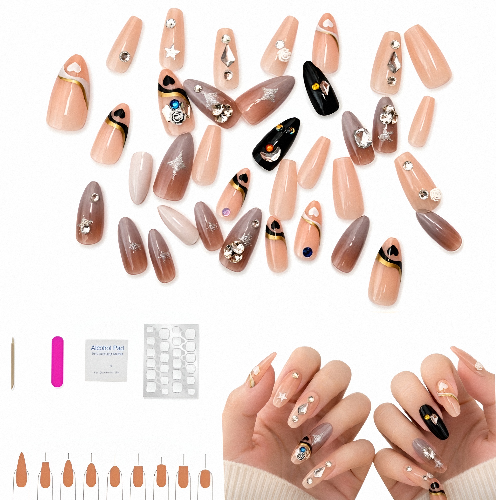 Upfoto_LBkibtAPpWlXYKCP5gnx7rvTWCXoU1U25Iv5RscCScBQt Kit D'ongles Artificiels Haut De Gamme 36 Pièces – Design Élégant – Application Facile – Réutilisable – Haute Qualité – Image 1