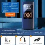 Gonfleur De Pneus Portable – Sans Fil – Batterie Rechargeable – Manomètre Numérique – Lumière LED – 120 W – Image 9