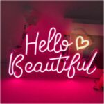Enseigne Lumineuse LED « Hello Beautiful » Avec Éclairage Rosée – Décoration Moderne