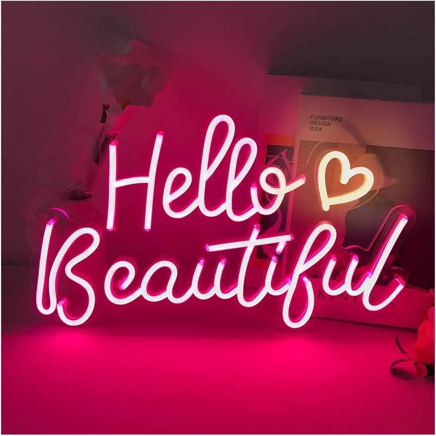 61Nn0Gesn-L._AC_SL1500_ Enseigne Lumineuse LED « Hello Beautiful » Avec Éclairage Rosée – Décoration Moderne – Image 1