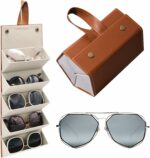 Étui à Lunettes Pliable 5 En 1 En Cuir PU - Multi-usages - Marron