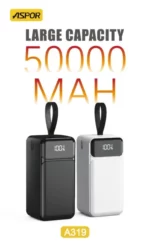Pawer Bank Ultra-performante Aspor A319 (NR)– 50 000 MAh – Puissante – Charge Rapide – 22,5 W – 3 Câbles Intégrés – Multiport – Image 9