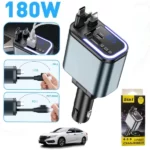 Chargeur De Voiture 5 En 1 – 120 W – Adaptateur à Câble Rétractable – Affichage Numérique LED
