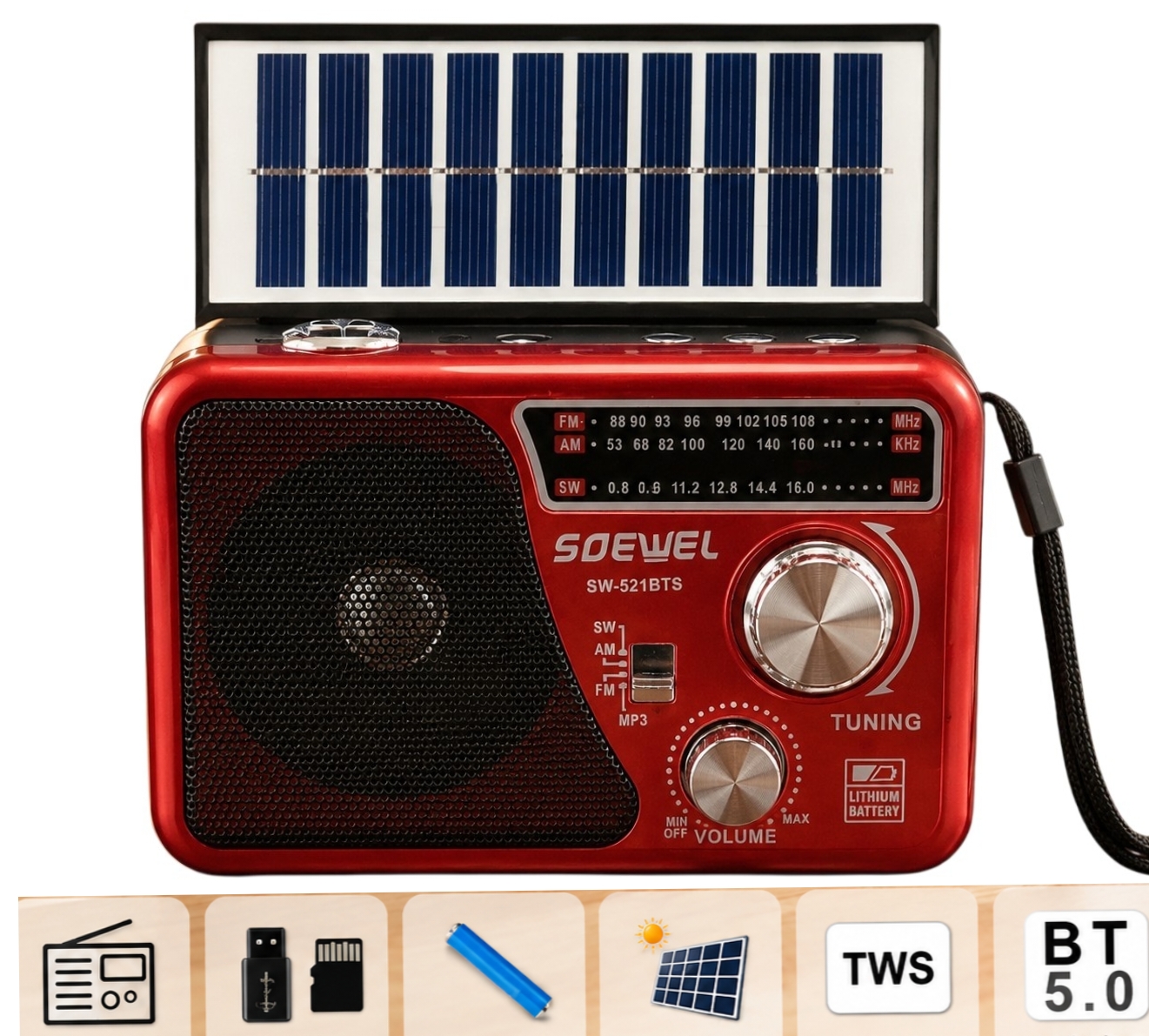 Polish_20260822_091552766 Radio Multifonction SOEWEL SW-521BTS Avec Chargement Solaire Et Lumière LED – Image 1