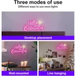 Enseigne Lumineuse LED « Hello Beautiful » Avec Éclairage Rosée – Décoration Moderne – Image 7