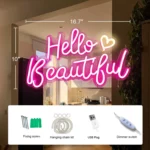 Enseigne Lumineuse LED « Hello Beautiful » Avec Éclairage Rosée – Décoration Moderne – Image 2