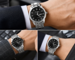 Montre-bracelet De Luxe Pour Homme – Cadran Noir – Bracelet En Métal Argenté – Affichage Du Jour Et De La Date – Image 6
