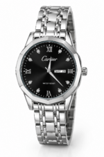 Montre-bracelet De Luxe Pour Homme – Cadran Noir – Bracelet En Métal Argenté – Affichage Du Jour Et De La Date