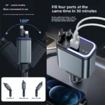 Chargeur De Voiture 5 En 1 – 120 W – Adaptateur à Câble Rétractable – Affichage Numérique LED – Image 8