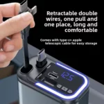 Chargeur De Voiture 5 En 1 – 120 W – Adaptateur à Câble Rétractable – Affichage Numérique LED – Image 7