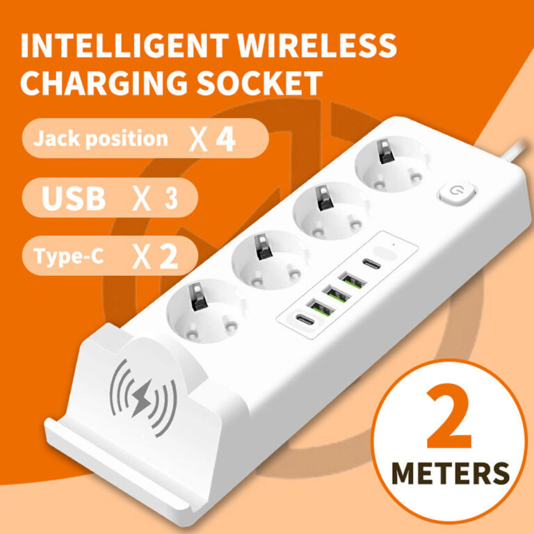 2500w-SOCKET-4P-3-768x768 Multiprise 3P + 3USB + 2 TYPE-C – 2500W – Chargement Sans-Fil – Support Téléphone – Image 1