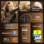 Mini-Projecteur Portable 4K FHD 1080P – Rotation à 180° – Système Android 11.0 – Écran Jusqu’à 135 Pouces – Image 9