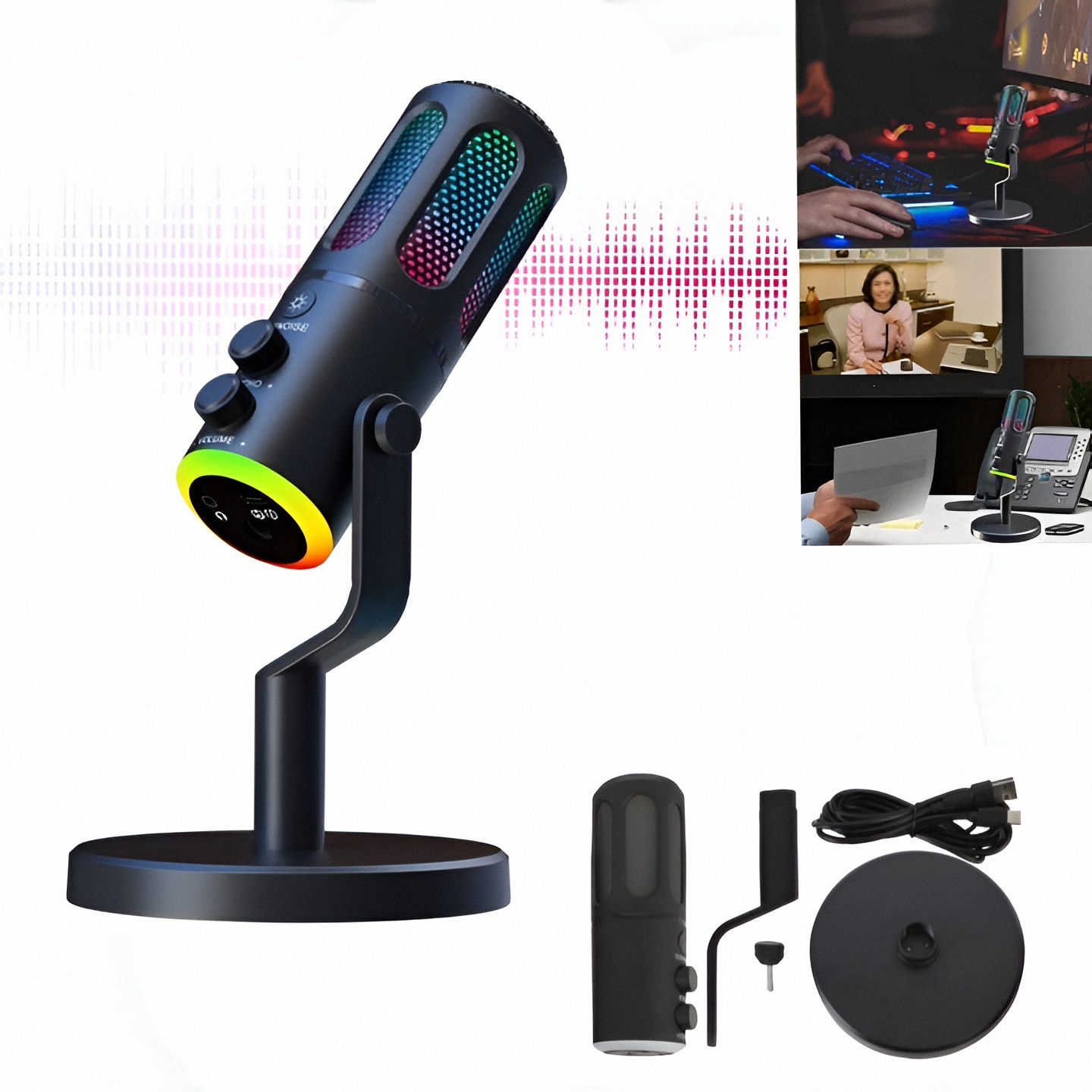 Upfoto_9KF7ZwI3CC5xMbdEG8rRXVmLq1HOQtyXdBSkPHiw2ziIb Microphone Dynamique Avec Ports USB et XLR – Dynamique – Éclairage RVB – Technologie De Réduction Du Bruit – Image 1