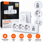 Multiprise Électrique - 3 Prises Avec USB-C et 2 USB-A - Charge Rapide PD et QC3.0 - Veilleuse Tactile