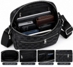 Sac Bandoulière Élégant Pour Homme À Motif À Carreaux – Multiples Poches Et Bandoulière Réglable - Noir – Image 5