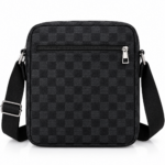 Sac Bandoulière Élégant Pour Homme À Motif À Carreaux – Multiples Poches Et Bandoulière Réglable - Noir – Image 7
