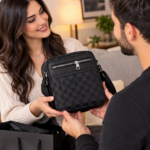 Sac Bandoulière Élégant Pour Homme À Motif À Carreaux – Multiples Poches Et Bandoulière Réglable - Noir – Image 6