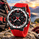 Montre STRADA – Sportive Hybride – Numérique et Analogique – Design Moderne et Robuste – Rétroéclairage – Rouge – Image 2