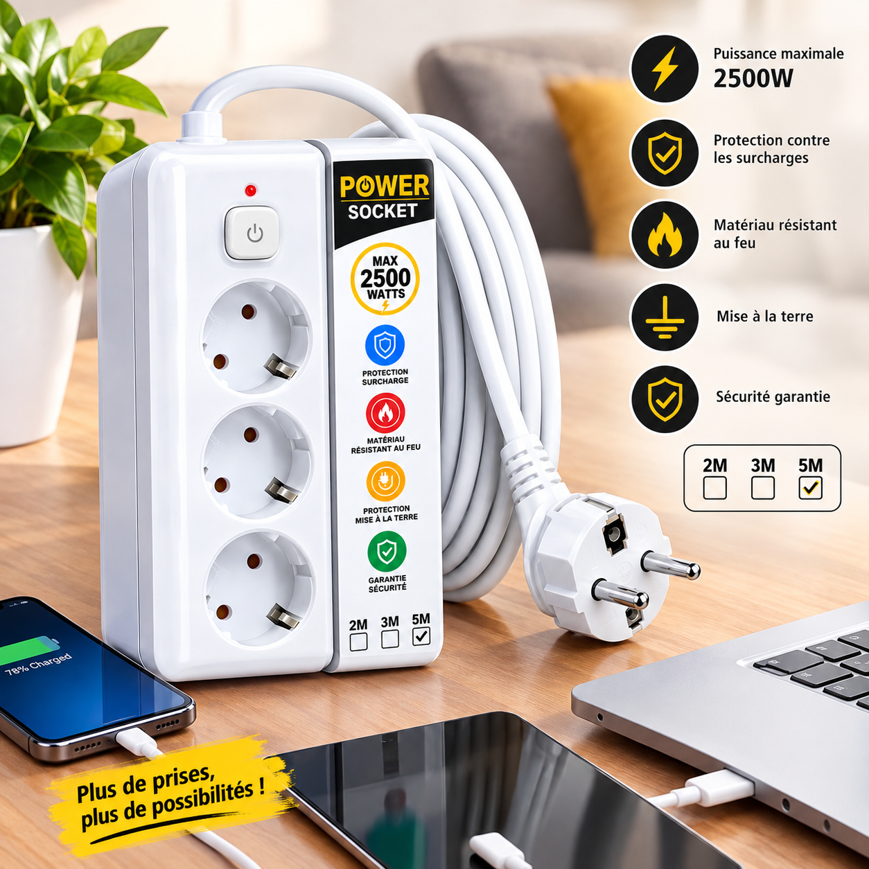 file_000000009f548243859d5b7d46b84309 Multiprise Électrique POWER SOCKET à 3 Prises – Puissance Maximale De 2500 W – Image 1
