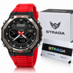 Montre STRADA – Sportive Hybride – Numérique et Analogique – Design Moderne et Robuste – Rétroéclairage – Rouge