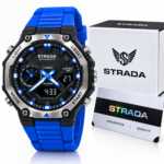 Montre STRADA – Sportive Hybride – Numérique et Analogique – Design Moderne et Robuste – Rétroéclairage – Bleu